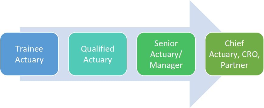 Flowchart showing the typical career progression in an actuarial job