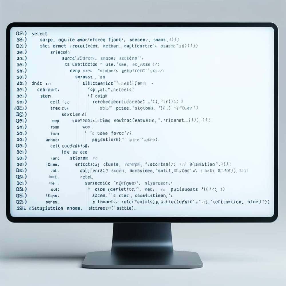 computer monitor displaying SQL code depicting coding & data science as one of the actuary skills