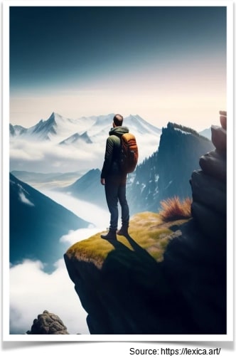 A man standing on the top of a mountain, metaphorically representing the success of qualifying to become an actuary.