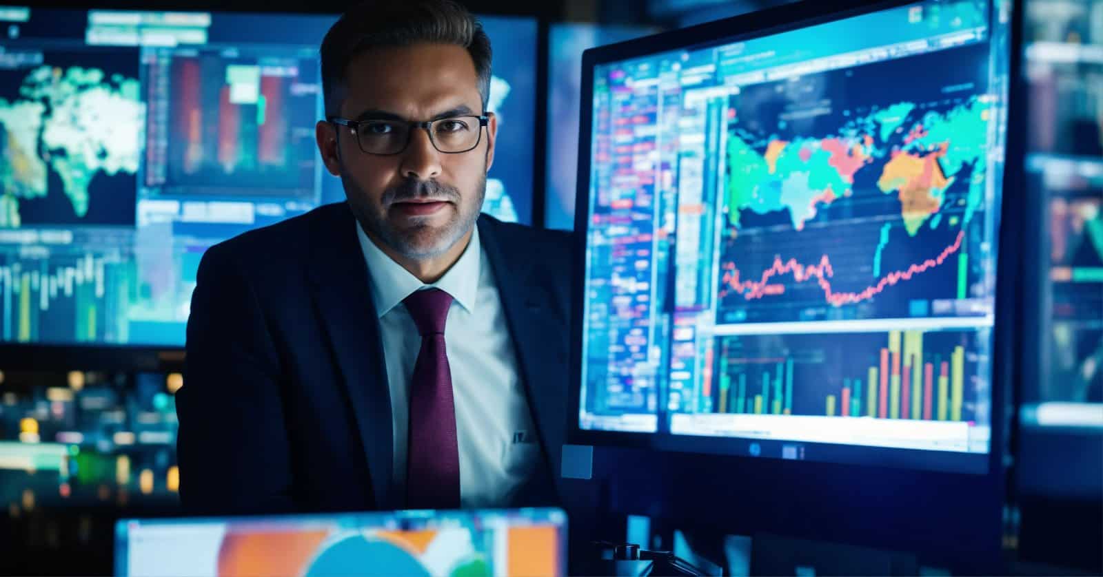 Actuarial analyst carefully examining business data on a computer, highlighting the meticulous and analytical nature of the actuarial profession.