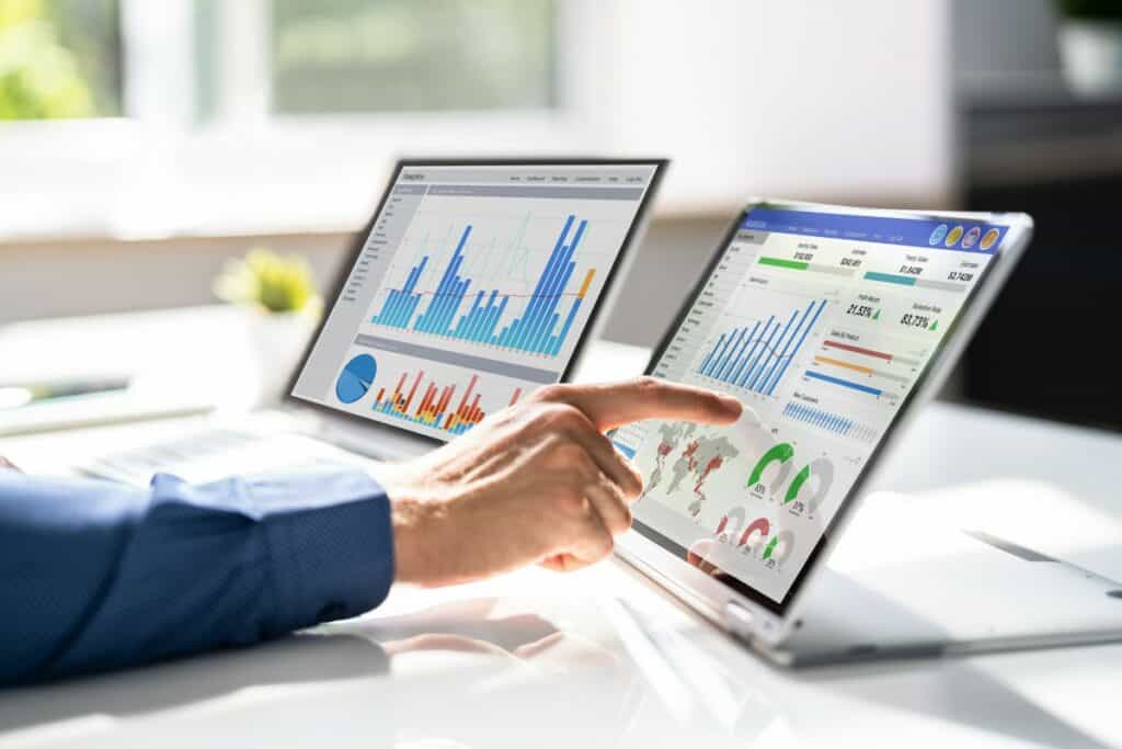 Actuarial analyst analyzing key performance indicators (KPIs) on business data charts, representing their critical role in strategic decision-making.