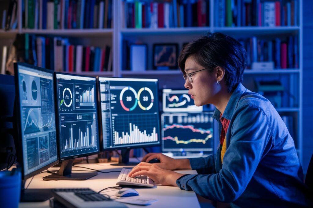 woman data scientist working intently at her computer